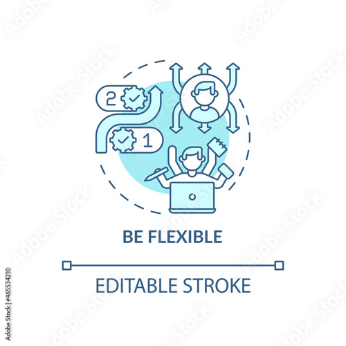 Be flexible blue concept icon. Productive work in office. Manager success. Career advancement abstract idea thin line illustration. Vector isolated outline color drawing. Editable stroke