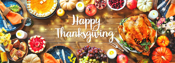 Festive turkey dinner table