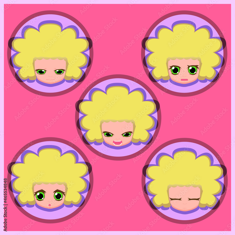 GIRL BLOND CURLY HAIR WITH NEGATIVE FACIAL EXPRESSIONS GIRL BLOND CURLY HAIR WITH NEGATIVE FACIAL EXPRESSIONS