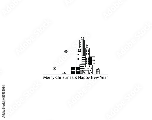 Gift boxes set, frames, borders. Merry Christmas & Happy New Year, Greeting Cards, Black Friday, City skyline, Big sale banner template