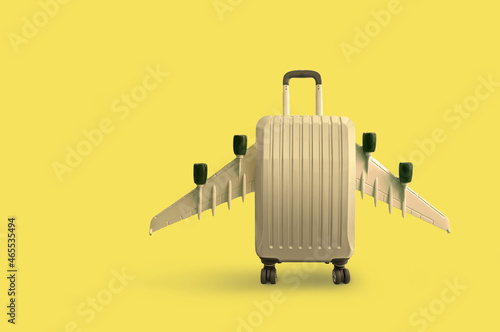 Suitcase with airplane wings