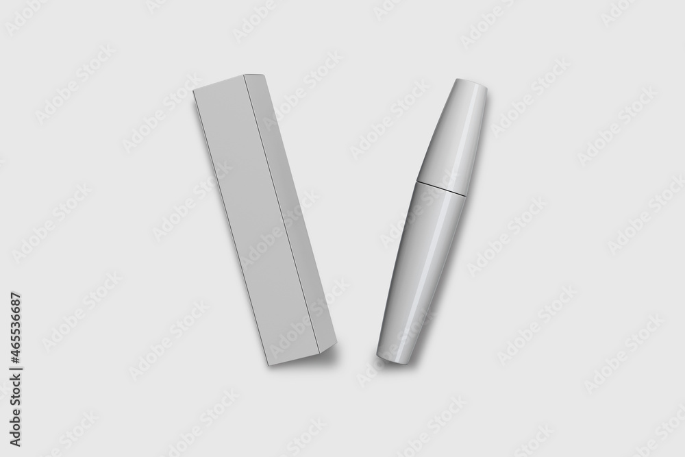Empty blank mascara mock up isolated on a grey background. 3d rendering. Empty blank mascara mock up isolated on a grey background. 3d rendering.