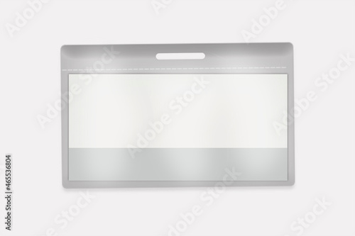 Name tag badge isolated on grey background. Mock up. 3d rendering.