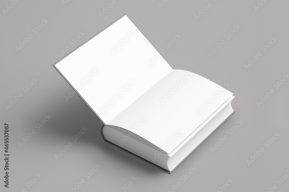 Empty blank opened book Mock up isolated on a gray background. 3d rendering. Empty blank opened book Mock up isolated on a gray background. 3d rendering.