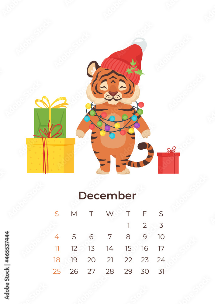 Bear calendar december 2022 in christmas tree Vector Image