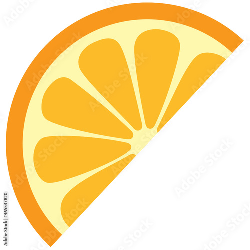 Citrus orange half slice SVG vector graphic with tangerine skin cream pith and marigold coloured segments isolated on white.  Suitable for use with digital cutting software.