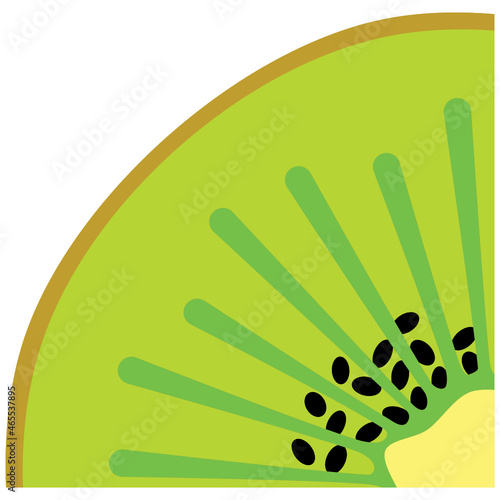 Simple graphic cartoon vector illustration of a quarter green kiwi fruit cross section slice. Layered interlocking file suitable for use with craft cutter software