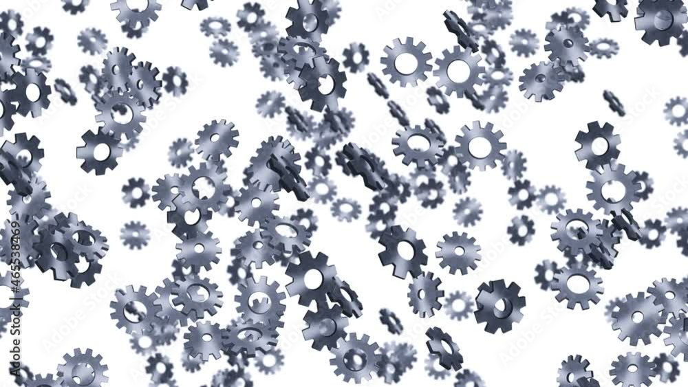 Metal gears floating in air on white background. Configuration settings of computer. Silver wheel. Business concept. Loop animation. Metal gears floating in air on white background. Configuration settings of computer. Silver wheel. Business concept. Loop animation.
