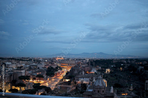 Photography Colosseum in Rome at night from above