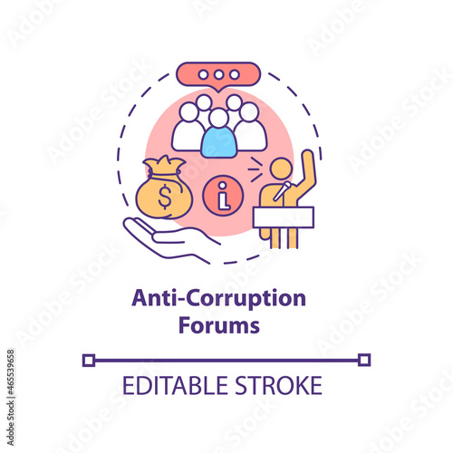 Anti corruption forums concept icon. Public awareness abstract idea thin line illustration. Limitation of monopoly committee. Vector isolated outline color drawing. Editable stroke