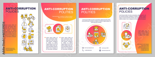 Anti corruption activities brochure template. Fraud control. Flyer, booklet, leaflet print, cover design with linear icons. Vector layouts for presentation, annual reports, advertisement pages