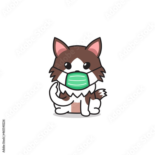 Cartoon character ragamuffin cat wearing protective face mask for design.