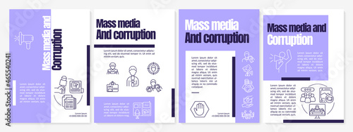 Corrupted mass media brochure template. Government accountability. Flyer, booklet, leaflet print, cover design with linear icons. Vector layouts for presentation, annual reports, advertisement pages
