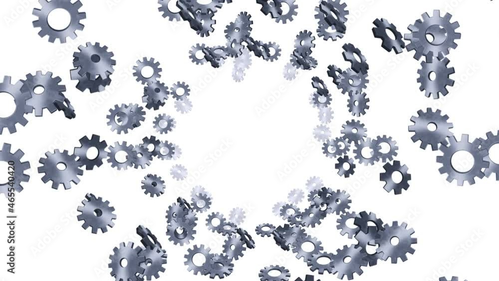 Metal gears floating in air on white background. Configuration settings of computer. Silver wheel. Business concept. Loop animation. Metal gears floating in air on white background. Configuration settings of computer. Silver wheel. Business concept. Loop animation.