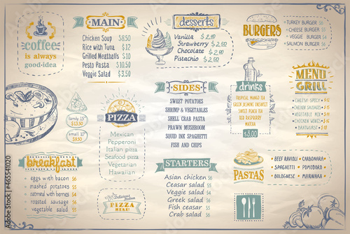 Paper menu board vector design mockup for cafe or restaurant