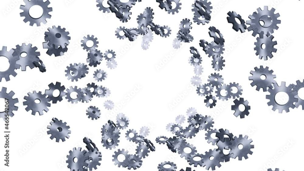 Metal gears floating in air on white background. Configuration settings of computer. Silver wheel. Business concept. Loop animation. Metal gears floating in air on white background. Configuration settings of computer. Silver wheel. Business concept. Loop animation.