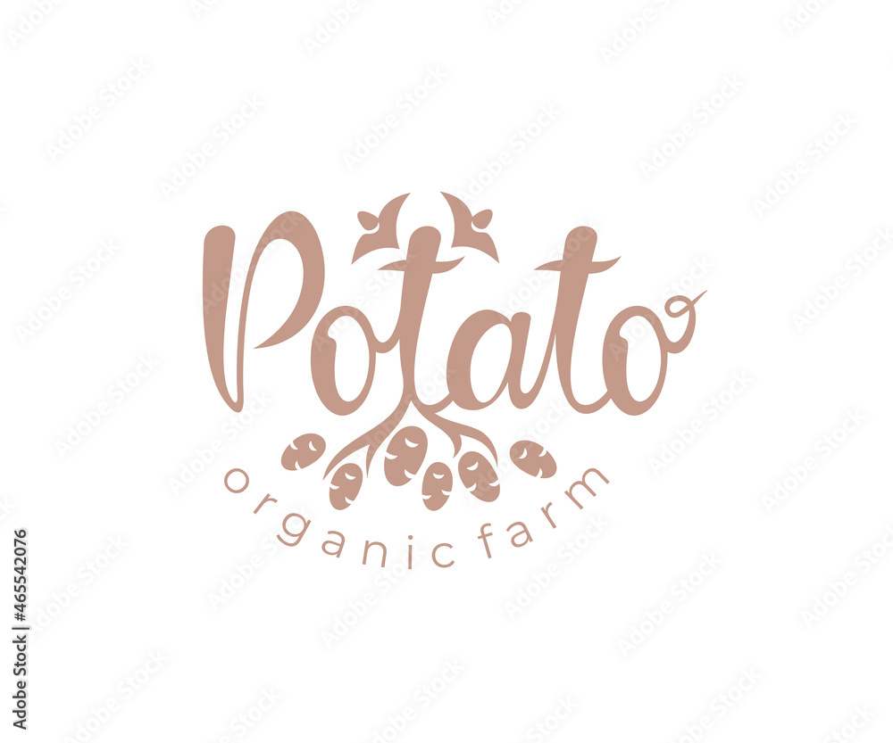 Potato, potatoes, vegetables, wordmark, lettering and typography, logo design. Food, root vegetable, raw food, organic food, vector design and illustration