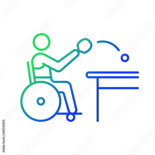 Table tennis gradient linear vector icon. Hit lightweight ball using racket. Sportsman with physical disability. Thin line color symbol. Modern style pictogram. Vector isolated outline drawing