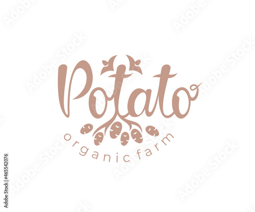 Potato, potatoes, vegetables, wordmark, lettering and typography, logo design. Food, root vegetable, raw food, organic food, vector design and illustration