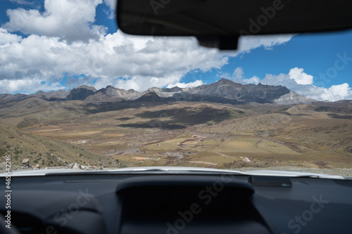 The natural scenery of the plateau seen from the car cab