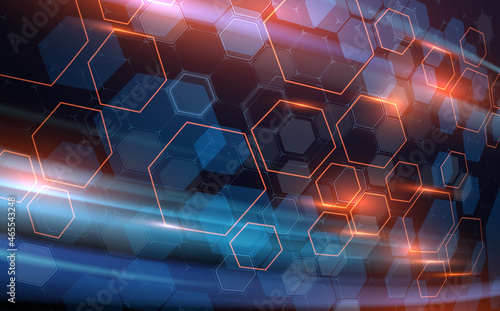 Abstract technology hexagonal background with light effect