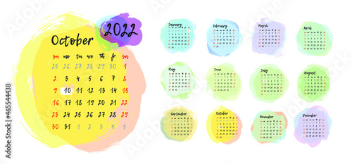 Calendar 2022, calendar 2022, Sunday week start, corporate design planner template.