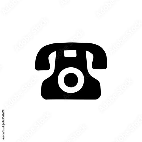 landline telephone, rotary phone icon   in solid black flat shape glyph icon, isolated on white background 