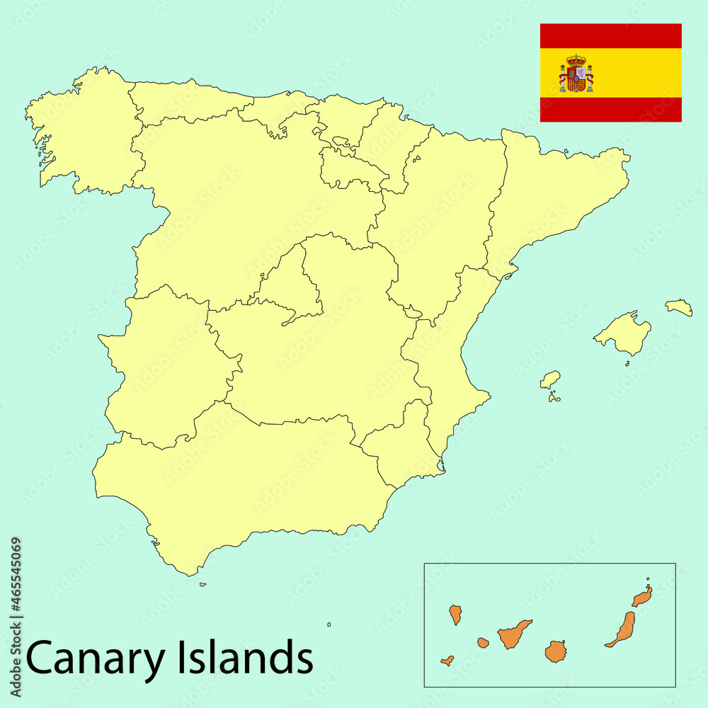spain map with provinces, canary islands, vector illustration 