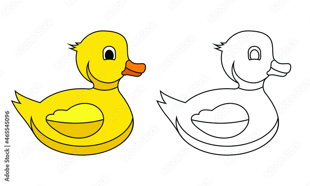 cute yellow duckling, linear, vector illustration 