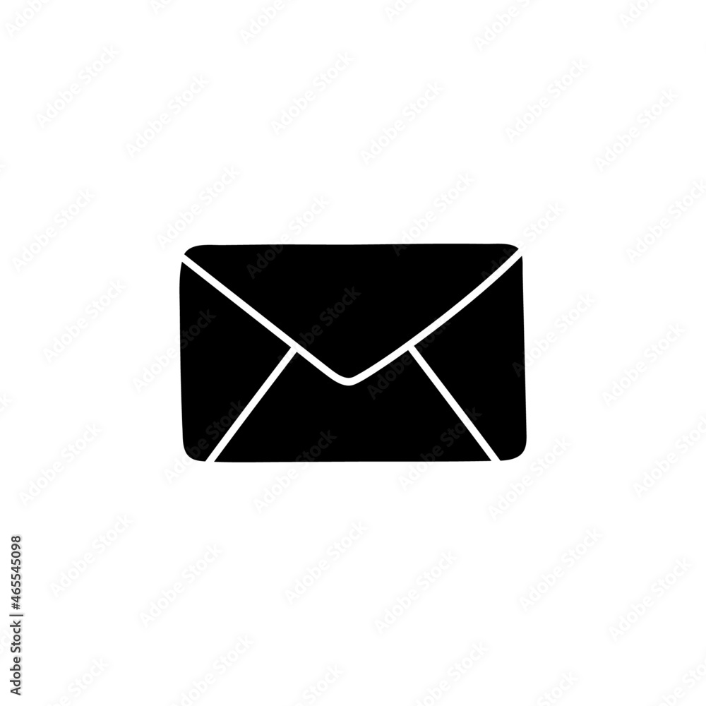 Envelope icon in solid black flat shape glyph icon, isolated on white background Envelope icon in solid black flat shape glyph icon, isolated on white background
