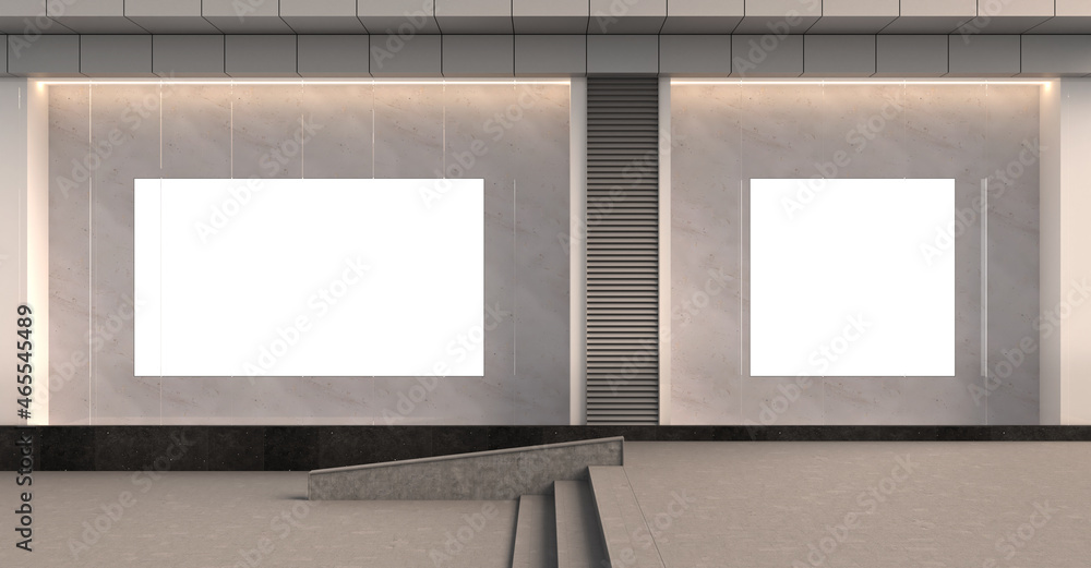 3d Rendering of a store window with two empty backlit displays 3d Rendering of a store window with two empty backlit displays