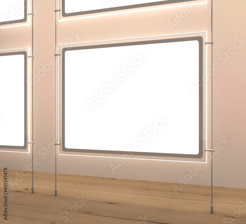 3d Rendering of a backlit led window display for real estate stores