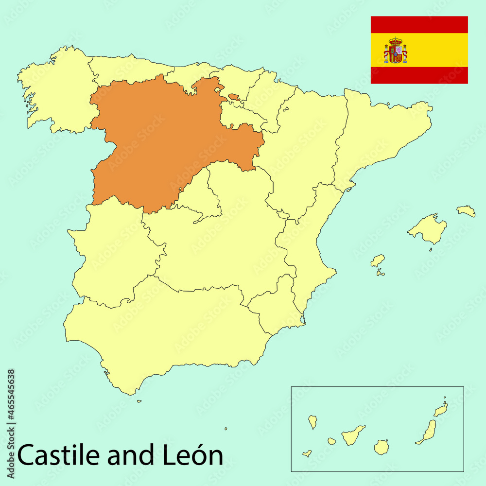spain map with provinces, castile and leon, vector illustration 