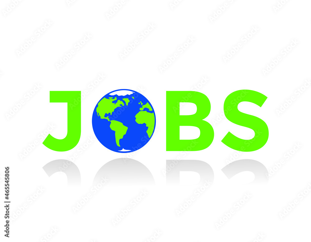 jobs search concept, green earth globe, vector illustration 