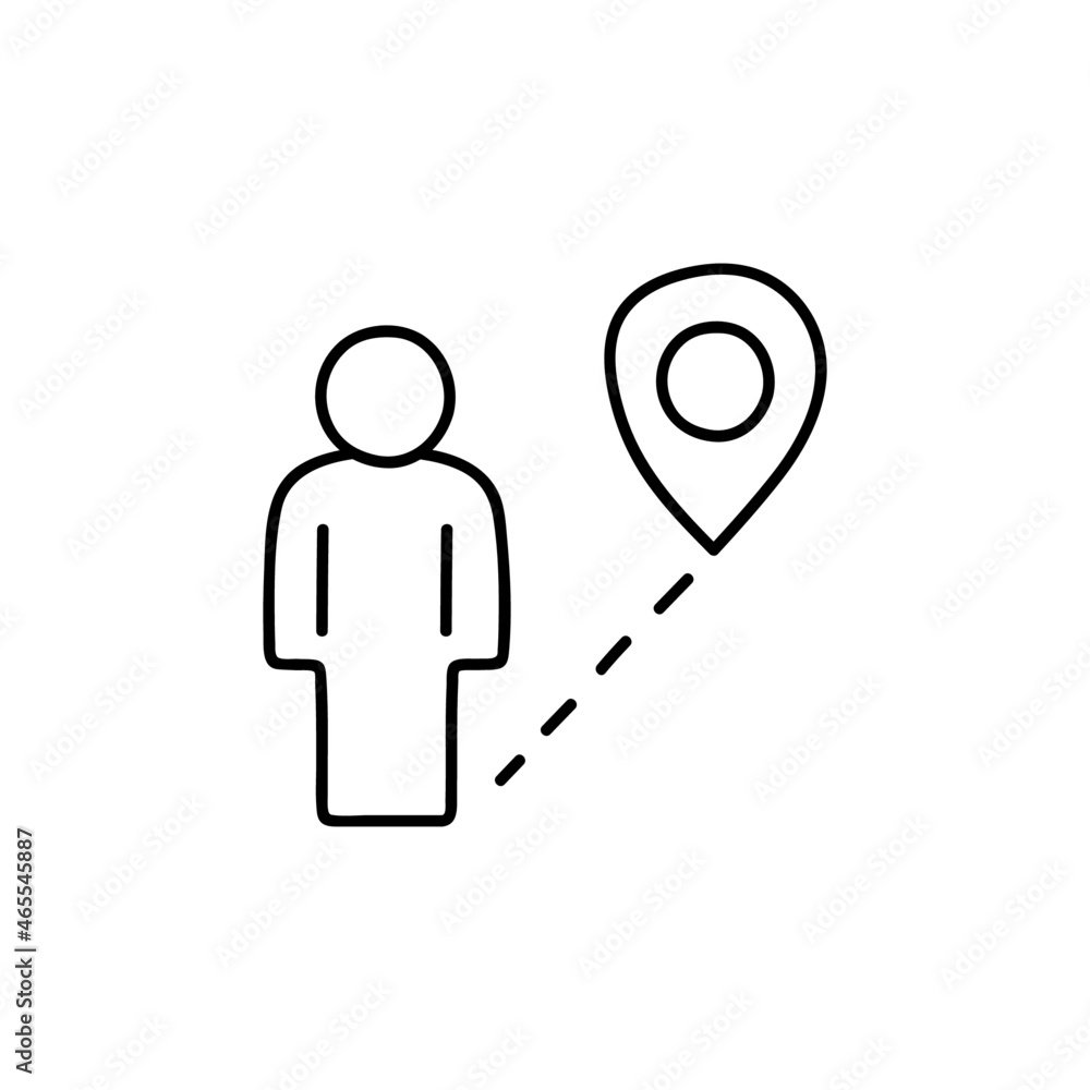 Location destination icon in flat black line style, isolated on white background Location destination icon in flat black line style, isolated on white background