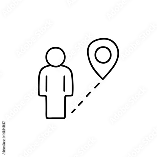Location destination icon in flat black line style, isolated on white background 