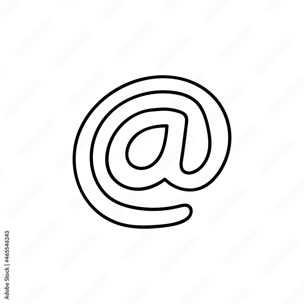 at sign icon. Email adress sign icon in flat black line style, isolated on white background at sign icon. Email adress sign icon in flat black line style, isolated on white background