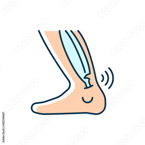 Joint strains RGB color icon. Muscles overstretching. Extreme pain. Abnormal tendon stretch. Musculoskeletal injury. Ankle ligaments tearing. Isolated vector illustration. Simple filled line drawing