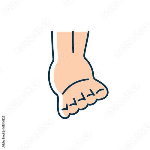 Joint sprain RGB color icon. Ankle ligaments tearing. Sports injury. Overstretched joint. Intense pain and swelling in ankle. Muscle damage. Isolated vector illustration. Simple filled line drawing