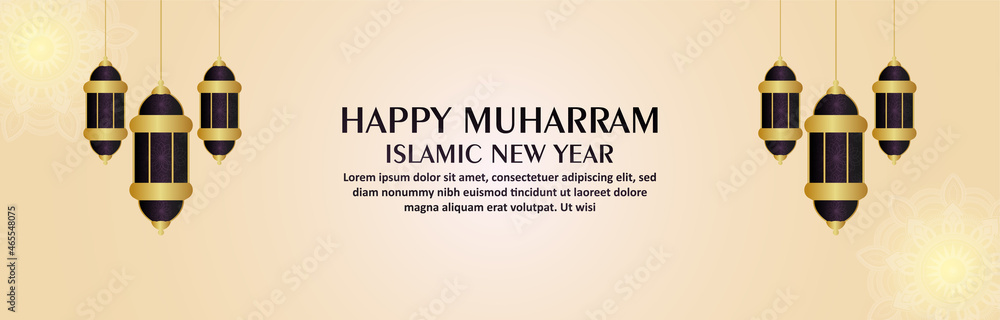 Happy muharram islamic new year celebration greeting card with creative lantern Happy muharram islamic new year celebration greeting card with creative lantern