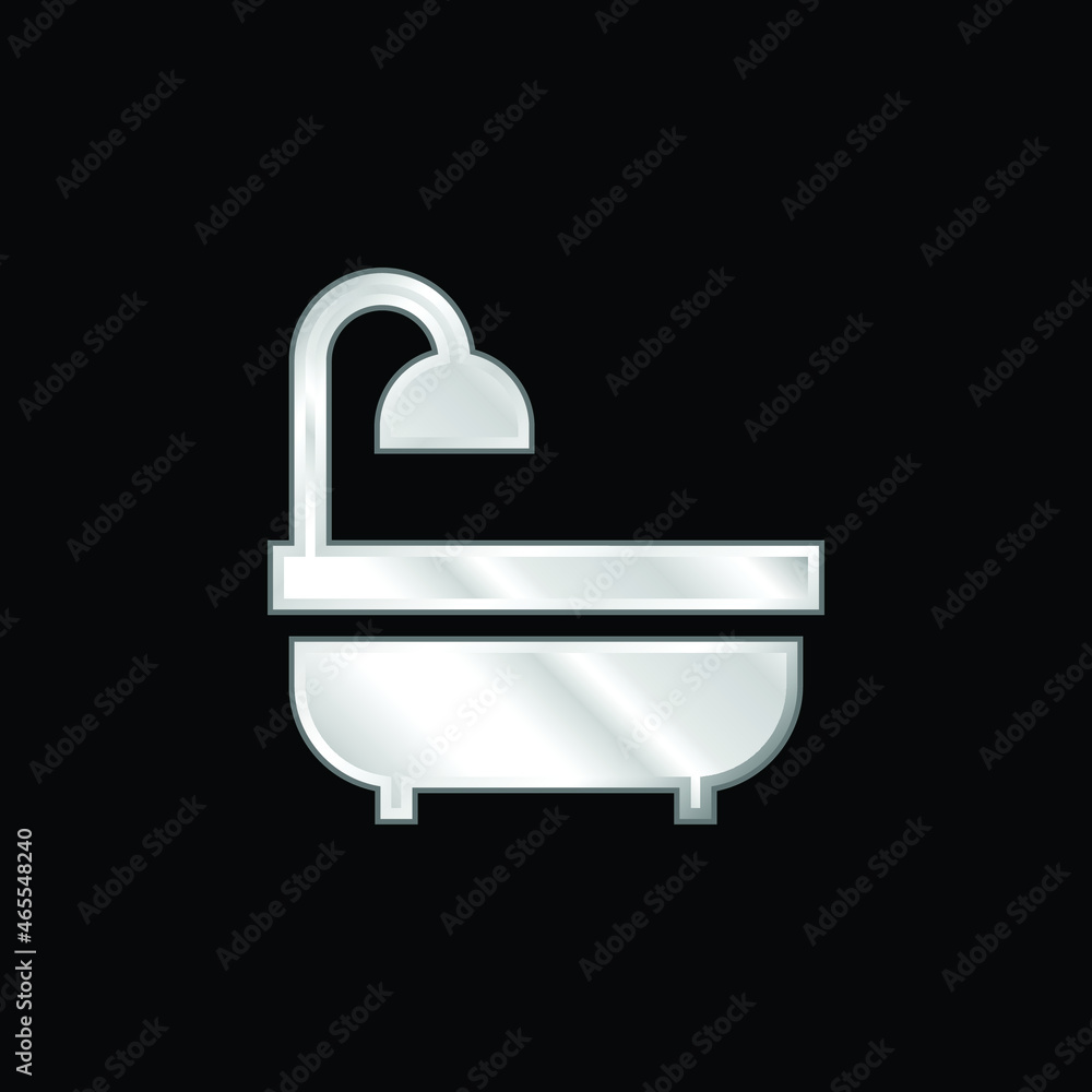 Bathtub silver plated metallic icon