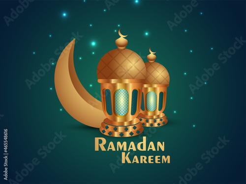 Realistic vector illustration of ramadan kareem with islamic lantern and moon