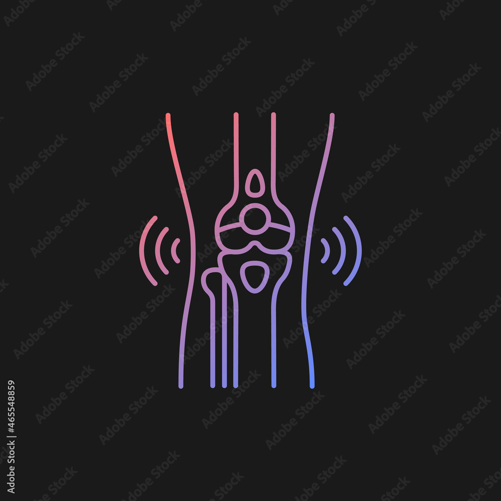 Fototapeta premium Bursitis gradient vector icon for dark theme. Inflamed joint. Painful swelling in elbow. Traumatic injury in sports. Thin line color symbol. Modern style pictogram. Vector isolated outline drawing