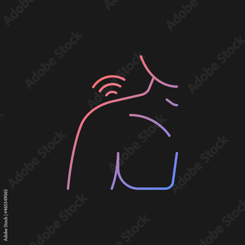 Shoulders rheumatism gradient vector icon for dark theme. Inflammatory process. Shoulder joints deformity. Thin line color symbol. Modern style pictogram. Vector isolated outline drawing