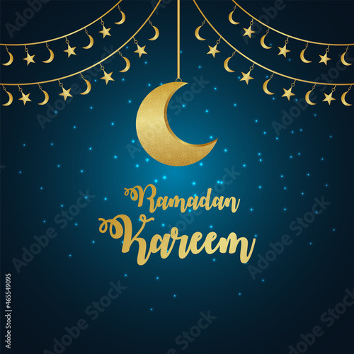 Ramadan kareem vector illustration with golden pattern moon on creative background