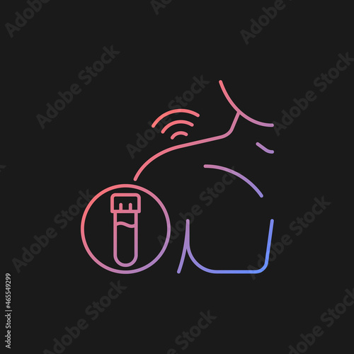 Rheumatism blood tests gradient vector icon for dark theme. Diagnose rheumatoid arthritis. Measure antibodies in blood. Thin line color symbol. Modern style pictogram. Vector isolated outline drawing