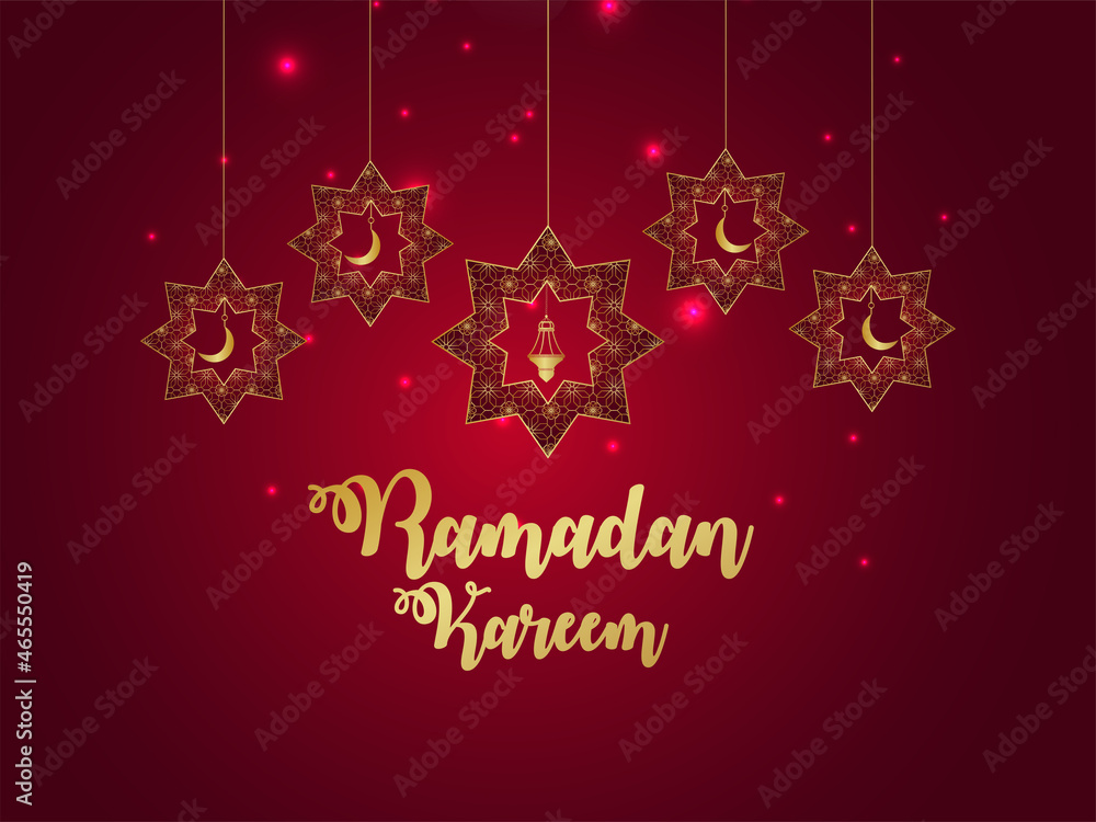 Ramadan kareem realistic background with pattern moon and lantern