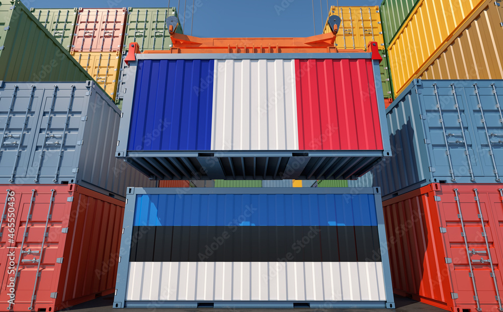 Fototapeta premium Shipping containers with France and Estonia national flag. 3D Rendering 