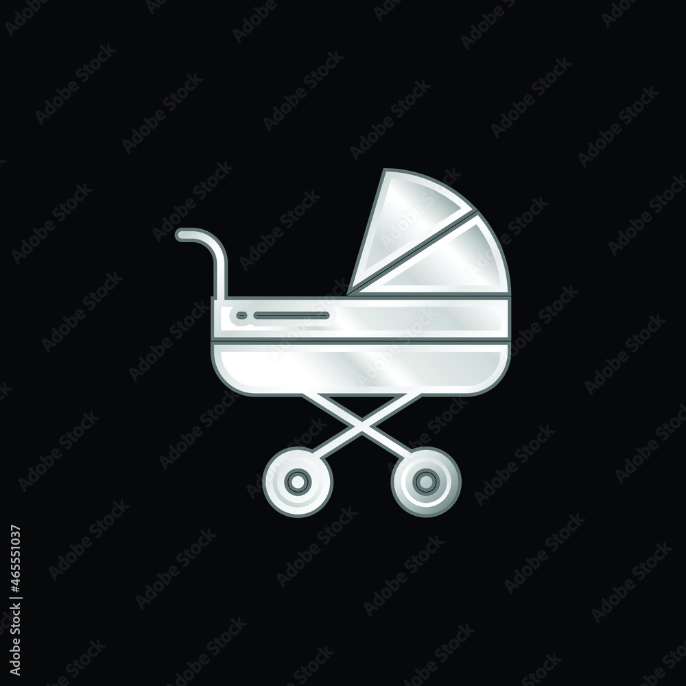 Baby Stroller silver plated metallic icon Baby Stroller silver plated metallic icon