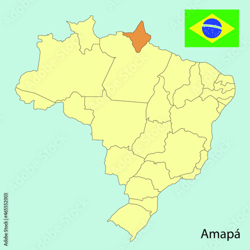 brazil map with provinces  amapa  vector illustration